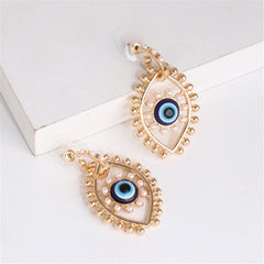 Pearl & Enamel 18K Gold-Plated Evil Eye Drop Earrings