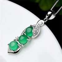 Green Jade & cubic zirconia Bean Pendant Necklace - streetregion