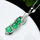 Green Jade & cubic zirconia Bean Pendant Necklace - streetregion