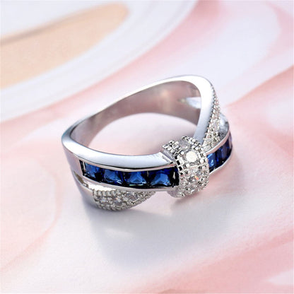 Navy Crystal and Cubic Zirconia Overlapping Ring, statement rings for women, everyday style, front view