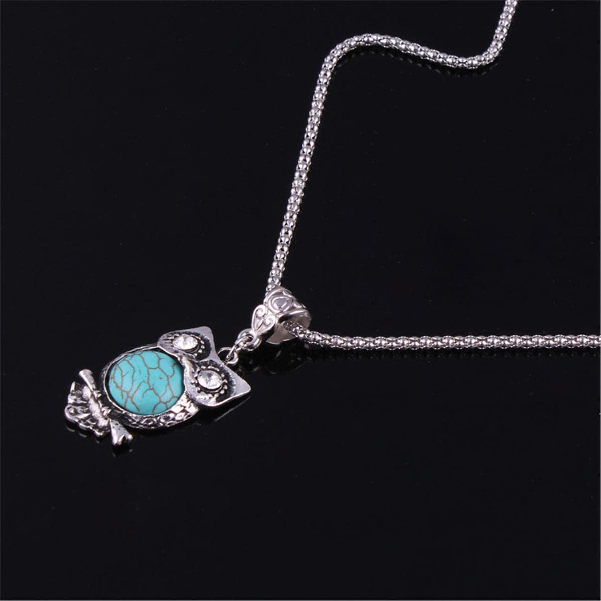 Turquoise & Cubic Zirconia Owl Pendant Necklace