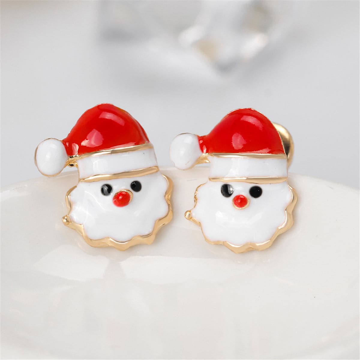 Red Enamel & 18K Gold-Plated Santa Claus Stud Earrings