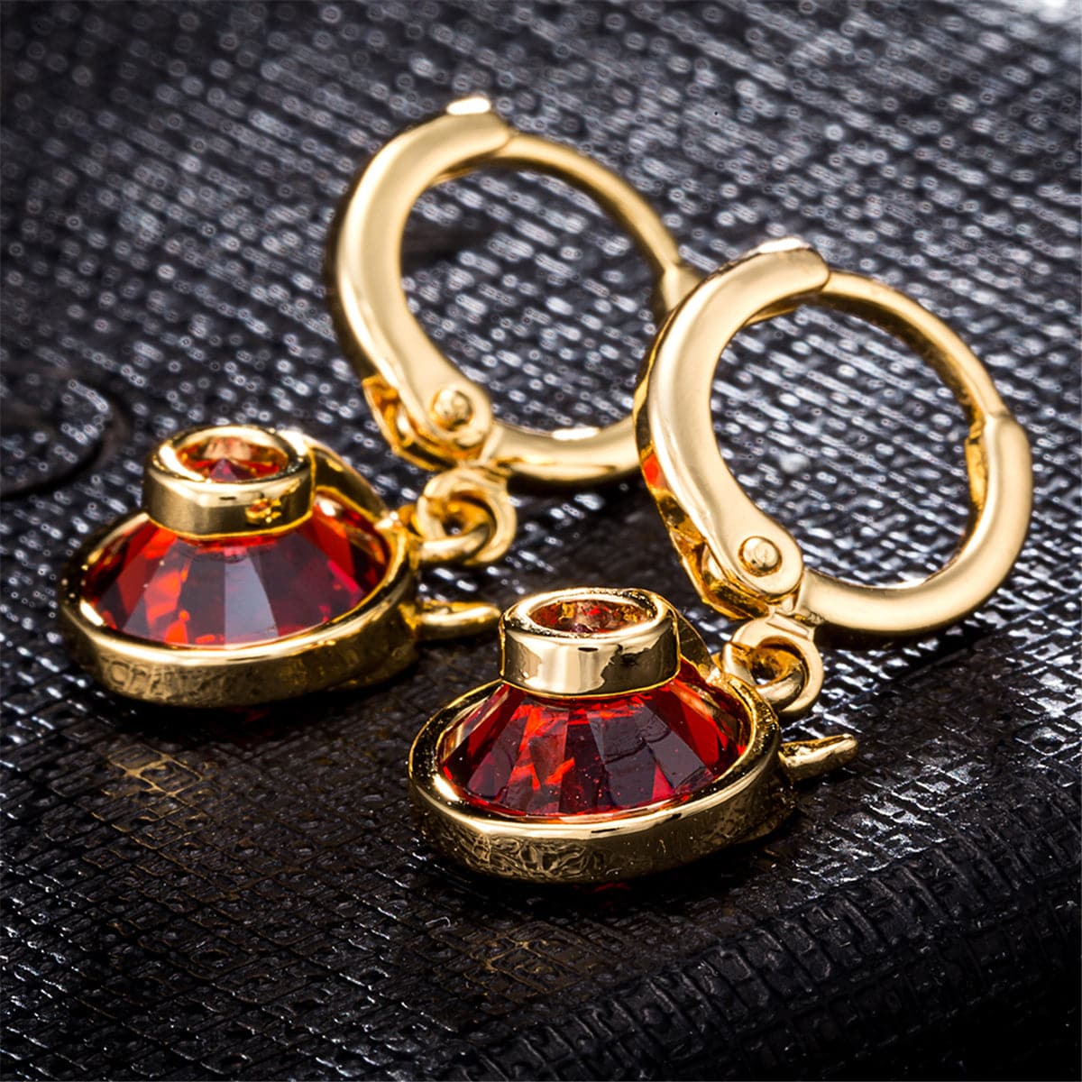 Red cubic zirconia & 18k Gold-Plated Owl Bezel Drop Earrings - streetregion
