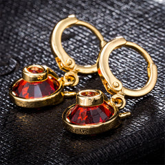 Red cubic zirconia & 18k Gold-Plated Owl Bezel Drop Earrings - streetregion