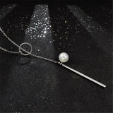 Pearl & Silvertone Bar & Ring Pendant Necklace