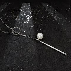 Pearl & Silver-Plated Bar & Ring Pendant Necklace