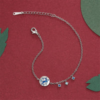 Blue Cubic Zirconia & Sterling Silver Reindeer Charm Bracelet