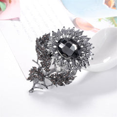 Black Crystal & Cubic Zirconia Sunflower Brooch