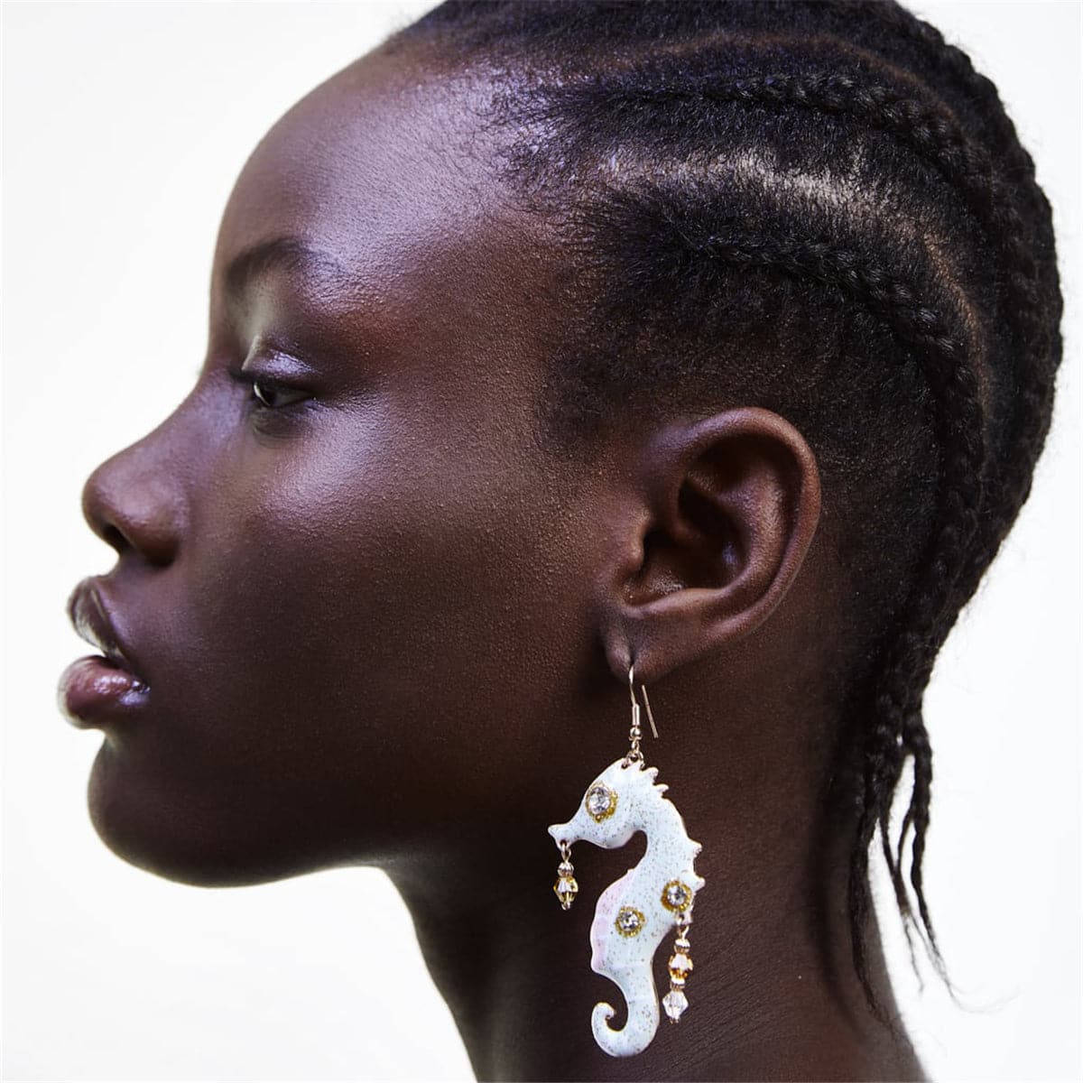 Cubic Zirconia & Enamel 18K Gold-Plated Fish Seahorse Asymmetric Drop Earrings