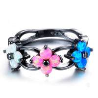 Blue & Pink Opal Flower Openwork Ring - streetregion