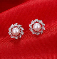 Imitation Pearl & cubic zirconia Leaf Halo Stud Earrings - streetregion