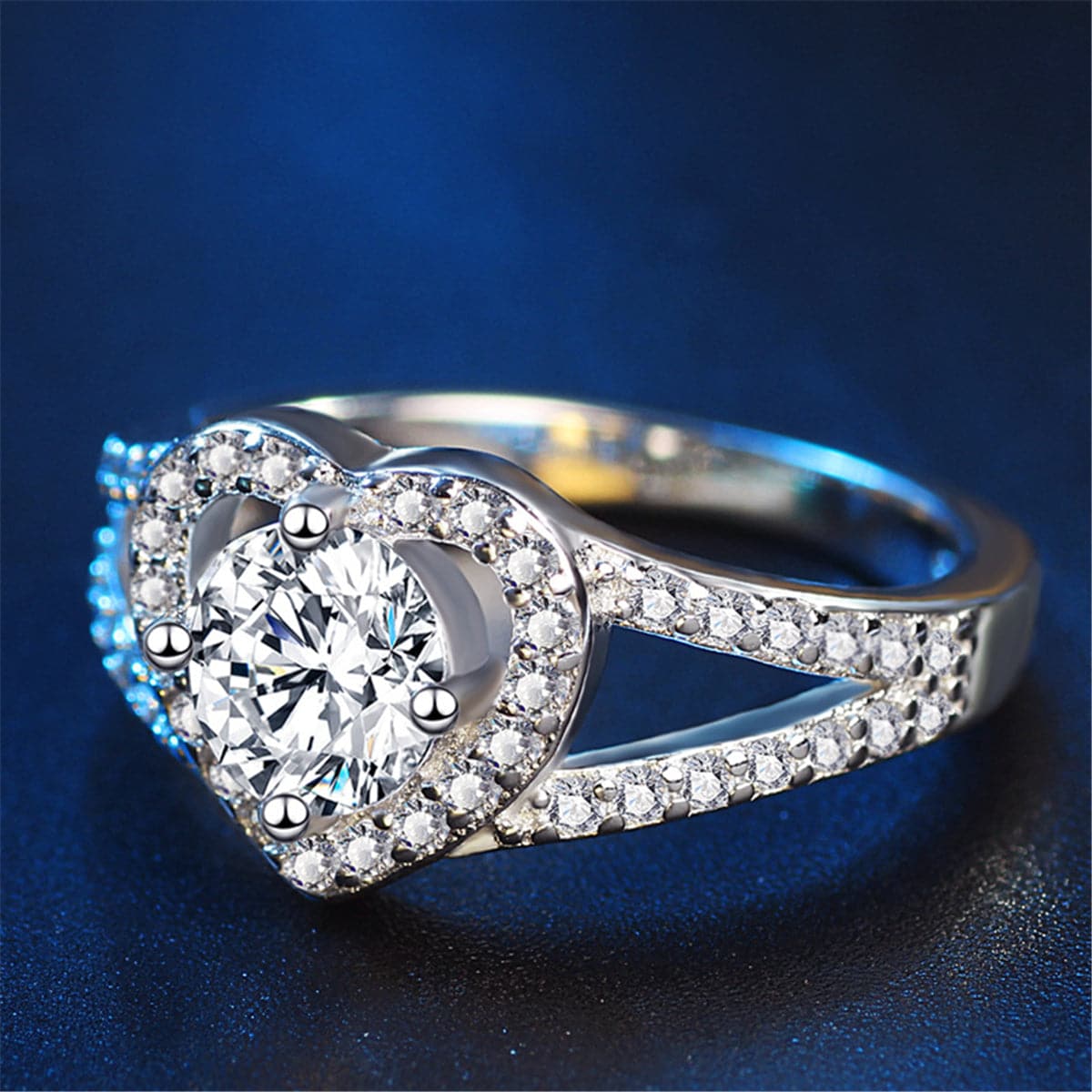 Cubic Zirconia and Crystal Silver-Plated Heart Ring, silver statement rings for women, elegant gift for her, lifestyle look
