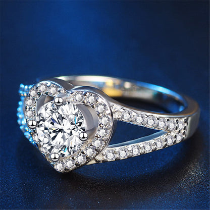 Cubic Zirconia and Crystal Silver-Plated Heart Ring, silver statement rings for women, elegant gift for her, lifestyle look