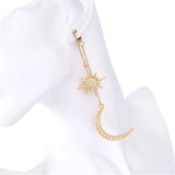 Cubic Zirconia & Goldtone Sun & Moon Drop Earrings