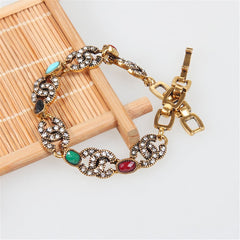 Cubic Zirconia & Resin 18K Gold-Plated Multicolor Oval Station Bracelet