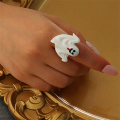 White & Silver-Plated Ghost Adjustable Ring