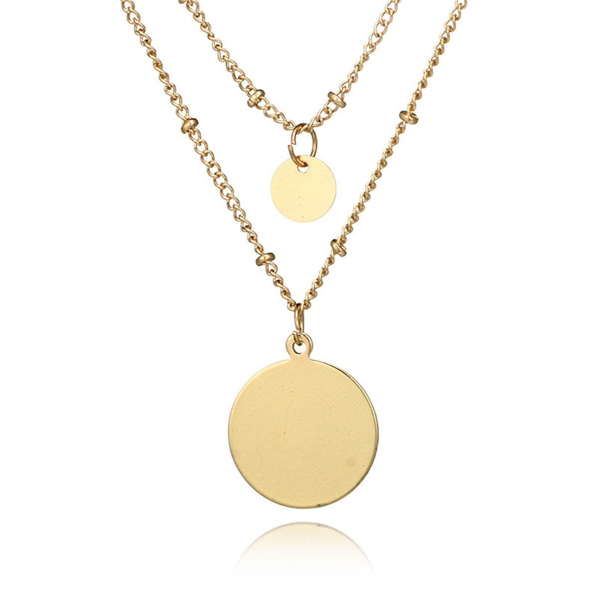 18K Gold-Plated Disc Layered Necklace, gold pendant necklace for women, everyday style, side view