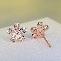 Cubic Zirconia & 18K Rose Gold-Plated Flower Stud Earrings