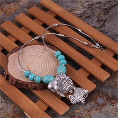 Turquoise & Silver-Plated Fish Pendant Necklace