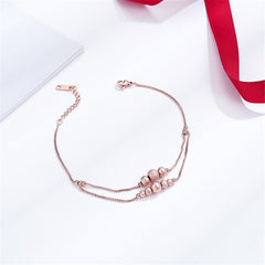18K Rose Gold-Plated Frosted Bead Layer Anklet
