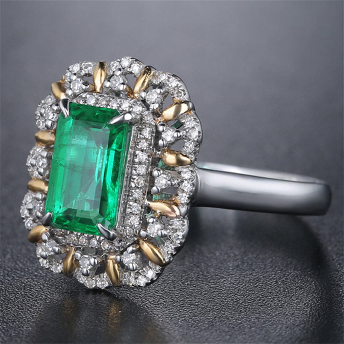 Green cubic zirconia & Crystal Floral Halo Ring - streetregion
