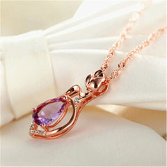 Purple Crystal & 18K Rose Gold-Plated Drop Pendant Necklace