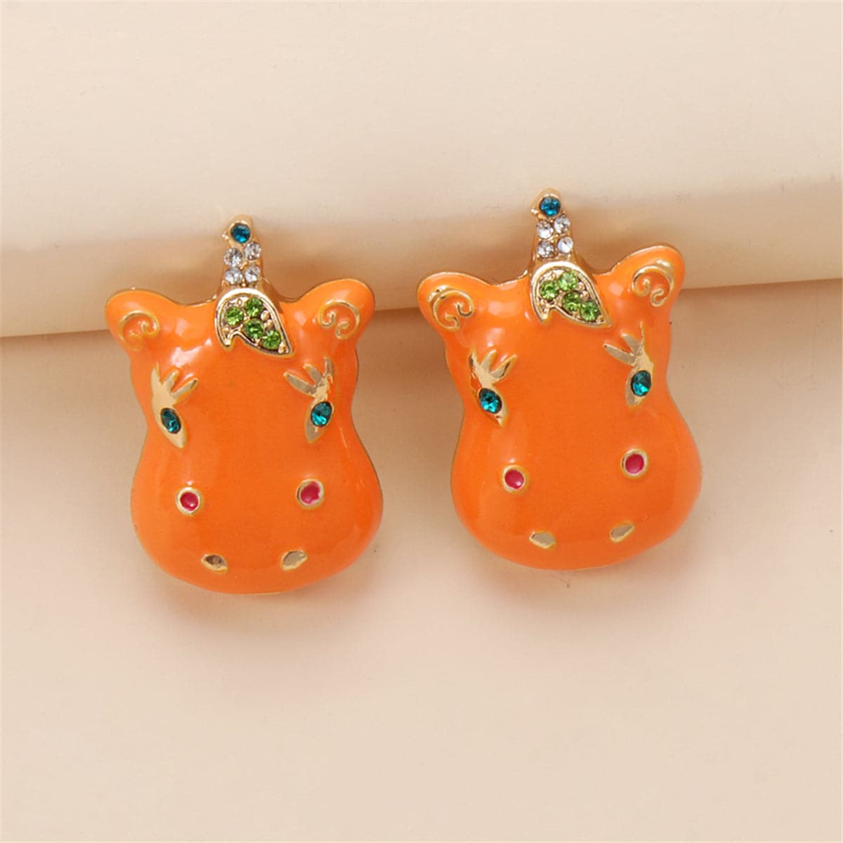 Cubic Zirconia & Enamel 18K Gold-Plated Horse Stud Earrings