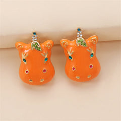 Cubic Zirconia & Enamel 18K Gold-Plated Horse Stud Earrings