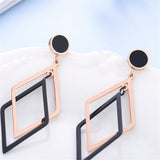 Black & 18k Rose Gold-Plated Rhombus Drop Earrings