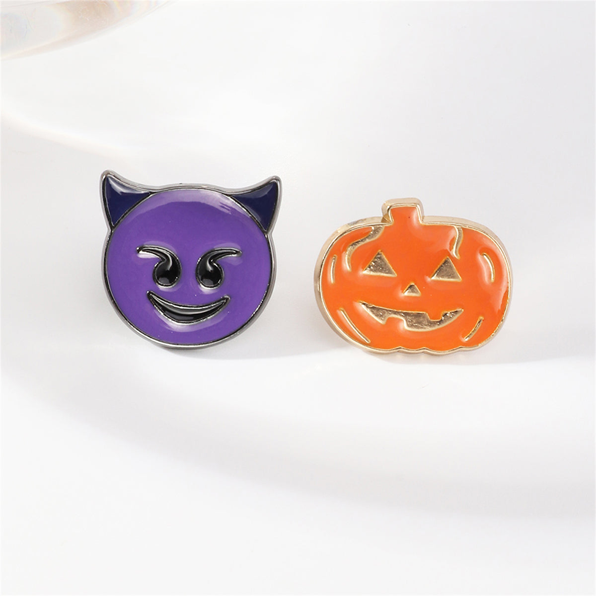 Purple Devil Brooch & Orange Pumpkin Brooch