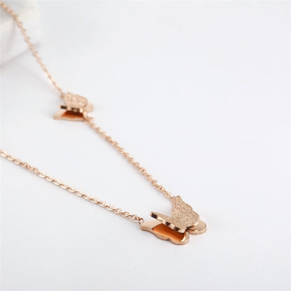 18K Rose Gold-Plated Double Frosted Butterfly Pendant Necklace