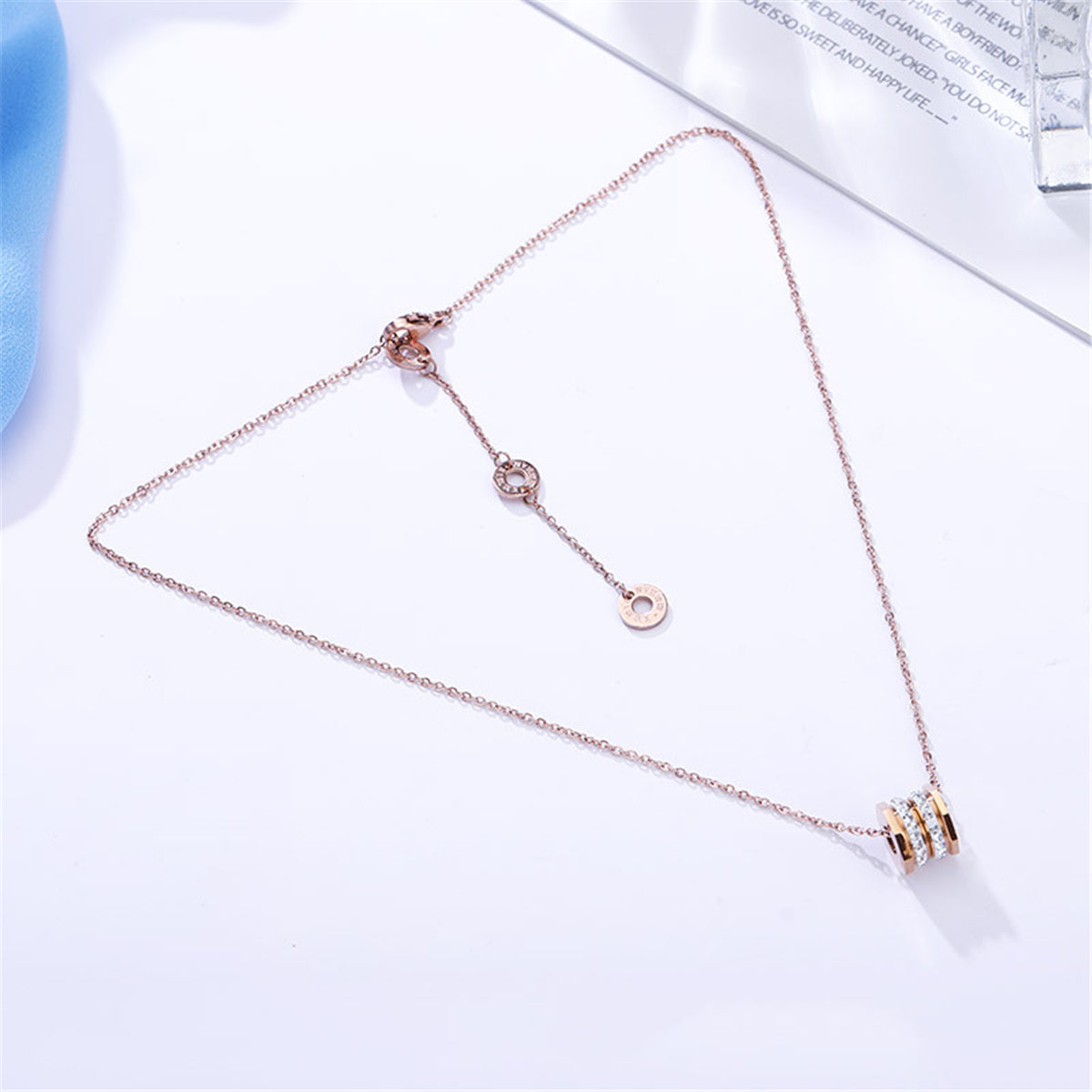 Cubic Zirconia and 18K Rose Gold-Plated Pavé Coil Pendant Necklace, rose gold pendant necklace for women, lifestyle look