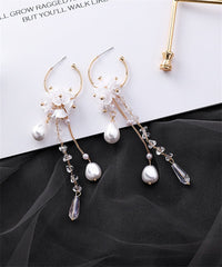 Pearl & Crystal 18K Gold-Plated Floral Tassel Drop Earrings