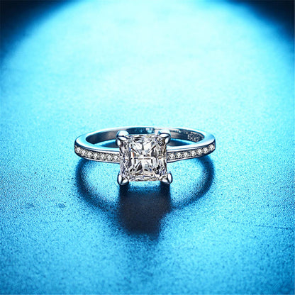 Cubic Zirconia and Crystal Princess-Cut Ring, statement rings for women, elegant gift for her, side view