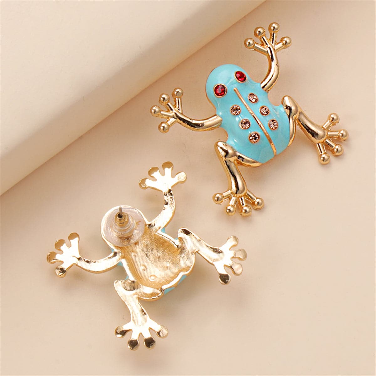 Cubic Zirconia & Enamel 18K Gold-Plated Frog Stud Earrings