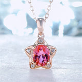 Pink Crystal & Cubic Zirconia Star Pendant Necklace