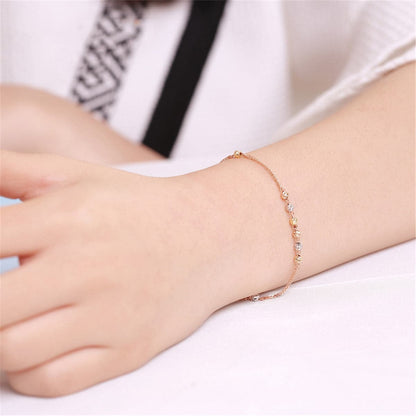 Tri-Tone Beaded Wheat Chain Bracelet, bracelet for women, elegant gift for her, side view