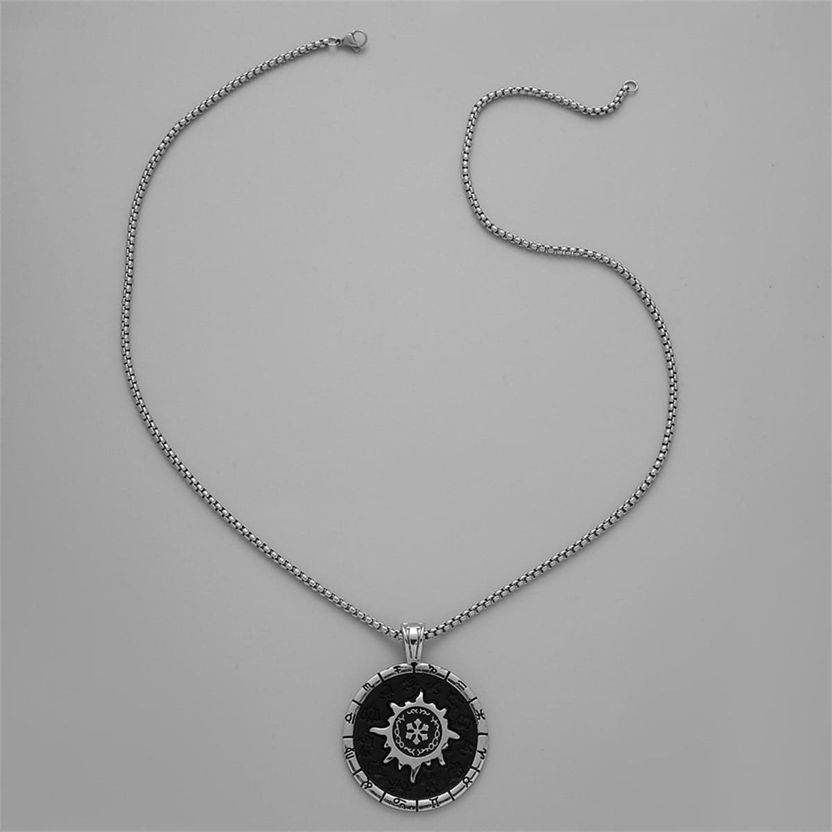 Black Enamel & Silver-Plated Compass Pendant Necklace