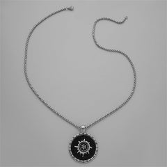 Black Enamel & Silver-Plated Compass Pendant Necklace