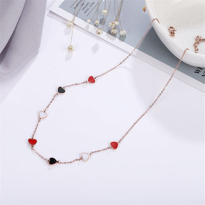 18K Rose Gold-Plated Heart Station Necklace, rose gold pendant necklace for women, vintage-inspired design, styled look