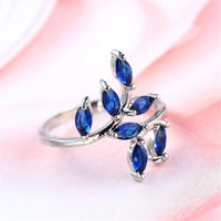 Navy Crystal & Silver-Plated Leaves Promise Ring - streetregion