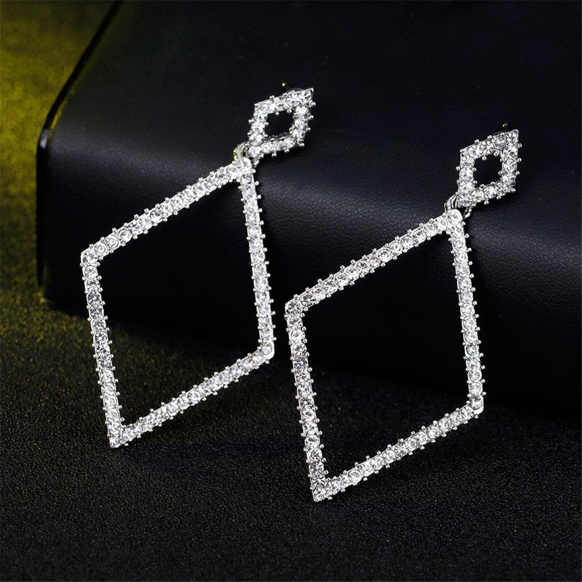 Cubic Zirconia & Silver-Plated Rhombus Open Drop Earrings