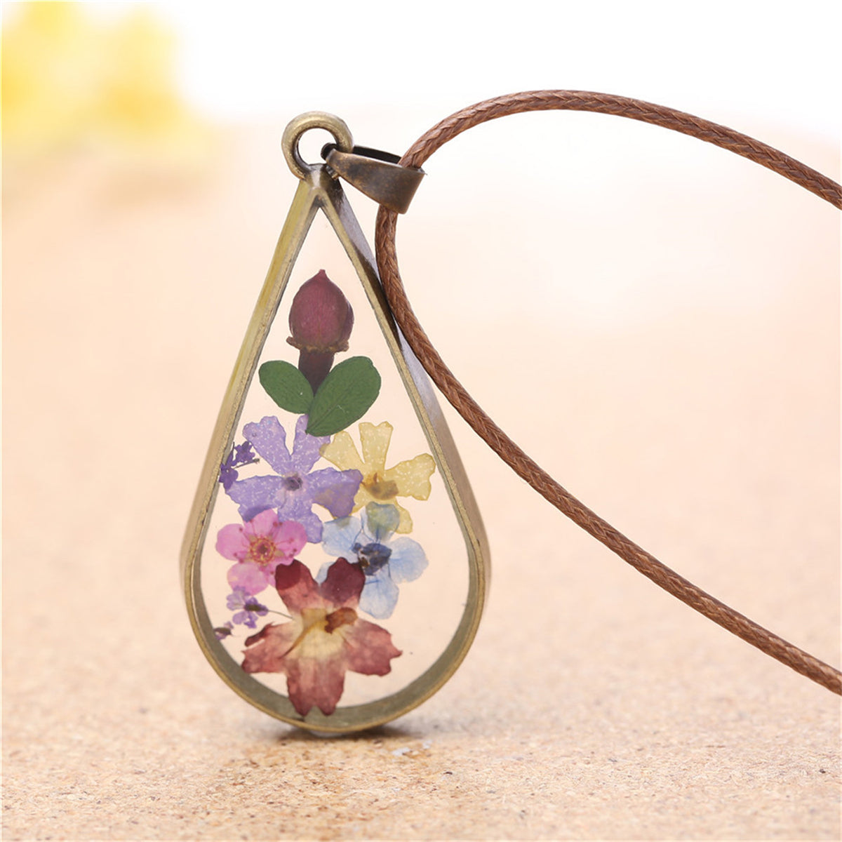 Colored Peach Blossom & Resin 18K Gold-Plated Drop Pendant Necklace