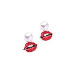 Imitation Pearl & 18k Gold-Plated Lips Stud Earrings - streetregion