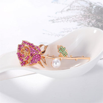 Pink Cubic Zirconia and Pearl Rose Brooch, brooch pin, botanical inspired, lifestyle look
