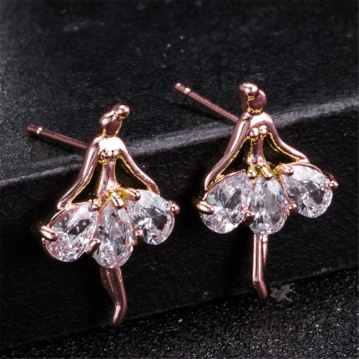 Crystal and 18K Rose Gold-Plated Ballerina Stud Earrings, rose gold stud earrings for women, lifestyle look
