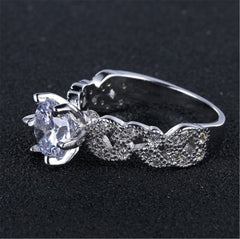 Crystal & Silver-Plated Leaf Band Ring