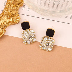 Cubic Zirconia & Black Square Drop Earrings