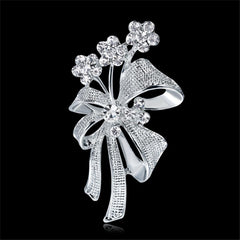 Cubic Zirconia & Silver-Plated Bow Botany Brooch