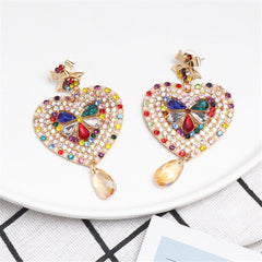 Rainbow Crystal & Cubic Zirconia Pearl Heart Drop Earrings
